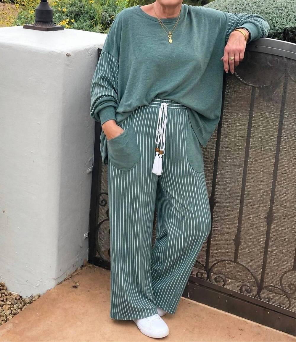 NEW DEAR LOVER color block striped lounge top & wide leg pants in multi